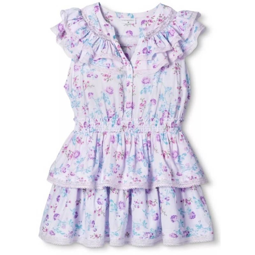 LoveShackFancy Floral Mini Dress in Lavender and White - Picture 2 of 11